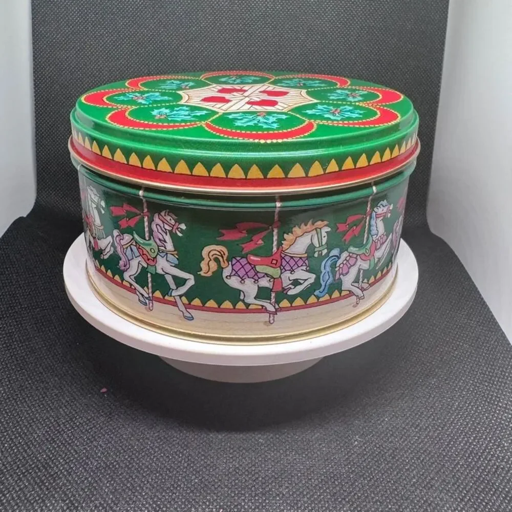 Vintage Avon Yuletide Carousel Christmas Decorative Tin with Original Box